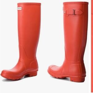 Hunter Tall Boots Womens Matte Wellies Orange Original Refined 6 36